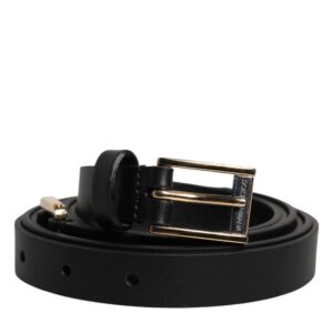 Black Calfskin Classic Metal Logo Buckle Belt - Jag Couture London