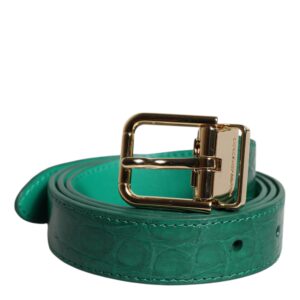 Green Leather Logo Metal Waist Buckle Belt