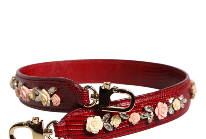 Red Leather Floral Embellish Bag Shoulder Strap | Jag Couture London – New York
