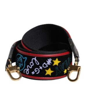 Black Cotton Printed Bag Shoulder Strap