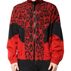 Red Leopard Nylon Bomber Full Zip Jacket - Jag Couture London