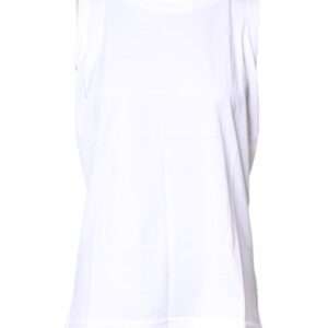 White Cotton Sleeveless Crew Neck T-shirt
