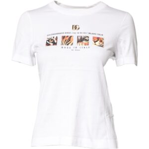 White Cotton Graphic Print Crew Neck T-shirt