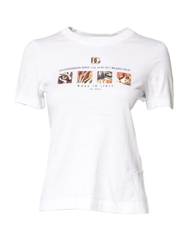 White Cotton Graphic Print Crew Neck T-shirt