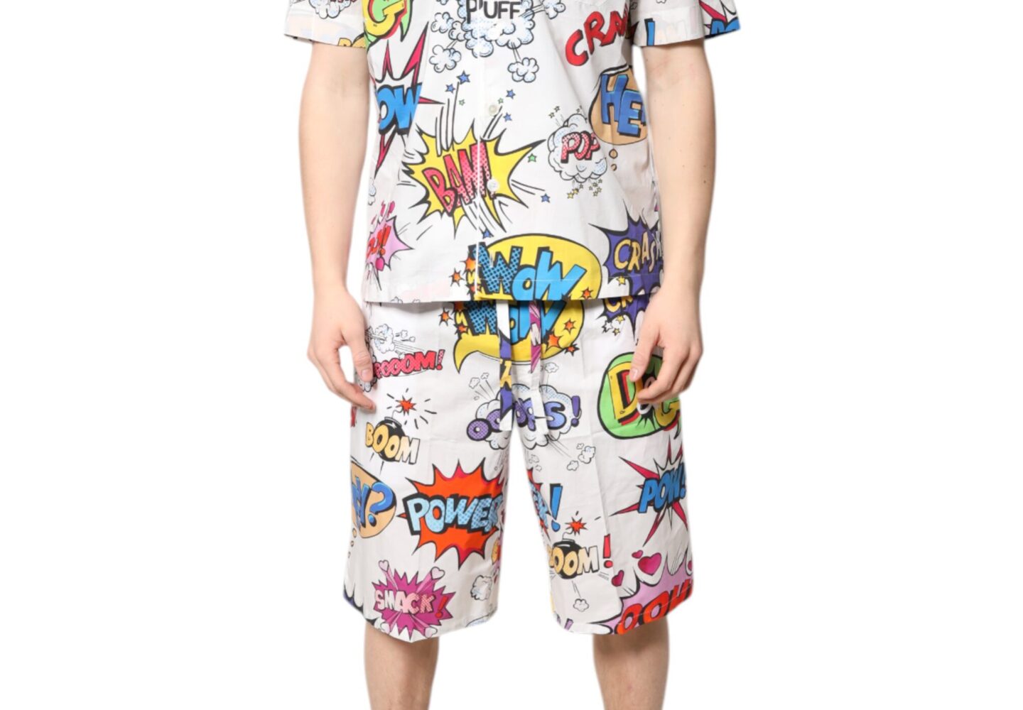 White Cartoon Print Cotton Men Pajama Set Sleepwear - Jag Couture London