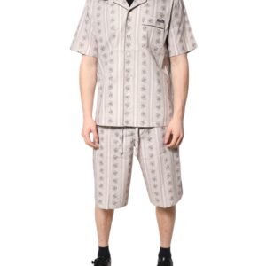 Beige Floral Print Cotton Men Pajama Set Sleepwear