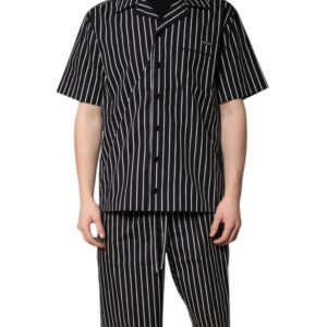 Black White Stripes Cotton Men Pajama Set Sleepwear