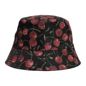 Black Cotton Printed Wide Brim Bucket Hat