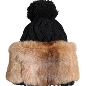 Black Brown Dyed Rabbit Real Fur Winter Beanie Hat