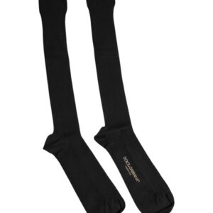 Black Viscose Logo Over The Calf Socks - Jag Couture London