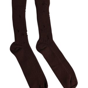 Brown Cotton Stretch Over The Calf Socks