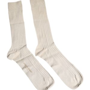 Beige Cotton Stretch Logo Mid Calf Socks