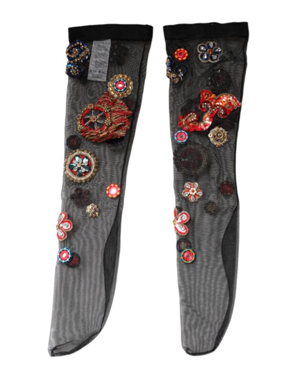 Black Stretch Carretto Crystal Stockings Socks