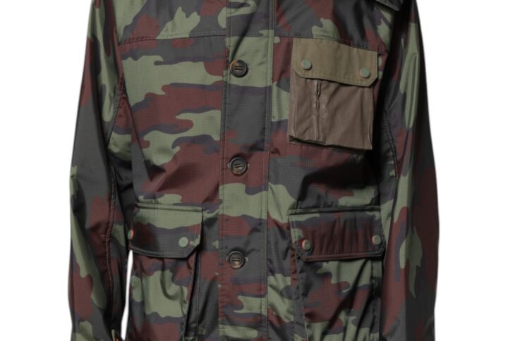 Multicolor Camouflage Button Hooded Jacket - Jag Couture London