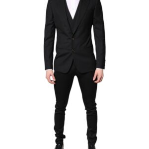 Black Single Breasted Formal Blazer with Vest