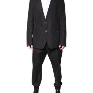 Black Cotton Single Breasted 2 Piece Suit