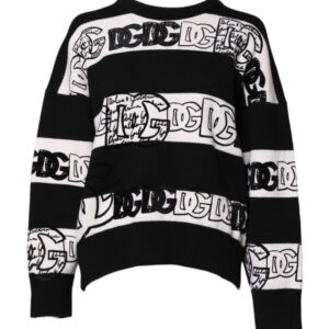 Black White Logo Print Wool Pullover Sweater