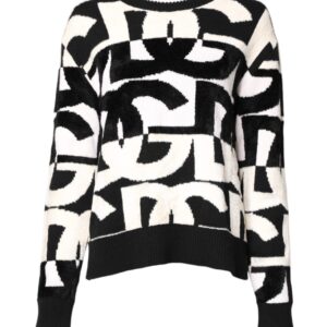 White Black Logo Print Women Pullover Sweater