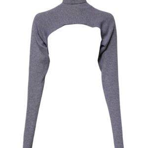 Gray Wool Knit Turtleneck Cropped Top Sweater