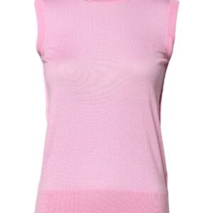 Pink Cashmere Round Neck Sleeveless Tank Top