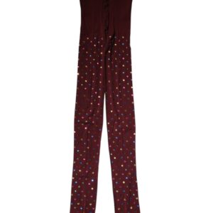 Maroon Nylon Crystal Embellished Pantyhose Tights - Jag Couture London