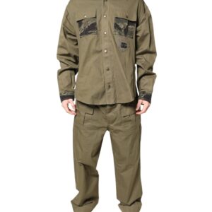 Brown Cotton Stretch Shirt Pants Casual Set