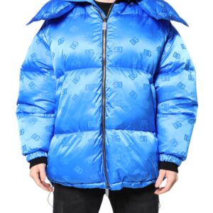 Blue Logo Full Zip Hooded Quilted Jacket