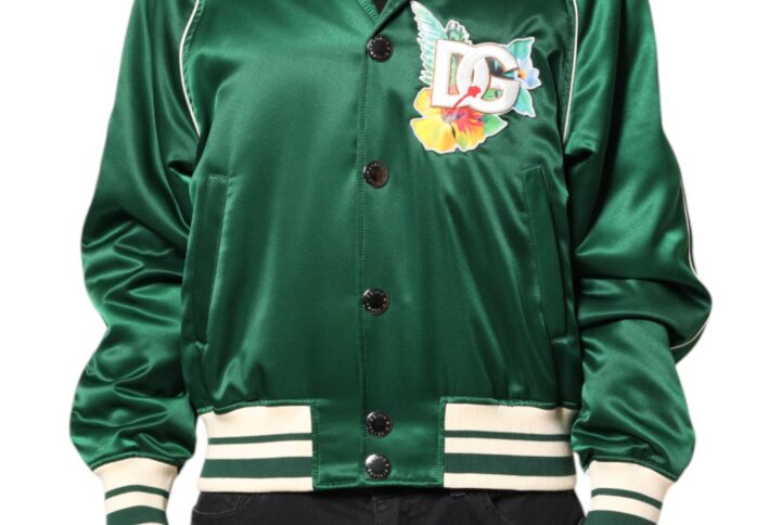 Green Floral DG Logo Full Zip Bomber Jacket - Jag Couture London