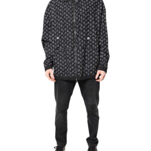 Black Heart Print Hooded Windbreaker Jacket