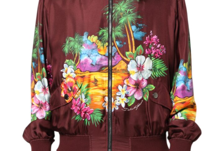Maroon Floral Print Full Zip Bomber Jacket | Jag Couture London – New York