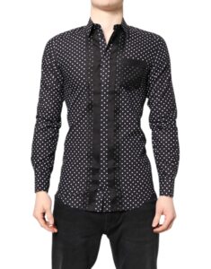 Black Polka Dot Long Sleeves Gold Formal Shirt