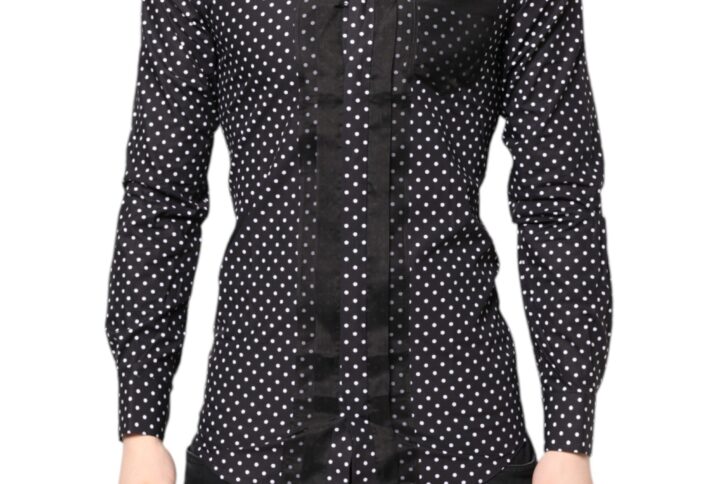 Black Polka Dot Long Sleeves Gold Formal Shirt | Jag Couture London – New York