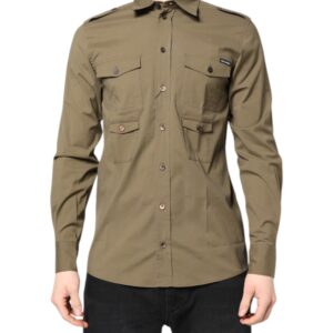 Brown Cotton Stretch Casual Long Sleeves Shirt