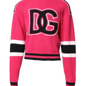 Pink Cotton Logo Print Knit Pullover Sweater