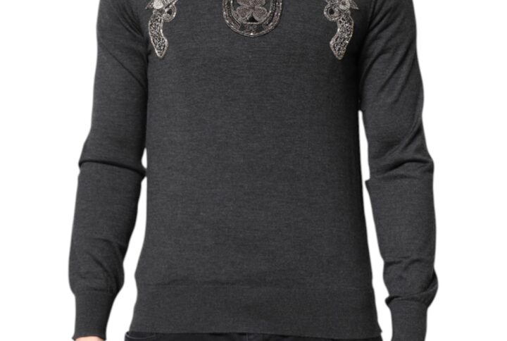 Gray Embroidery Knit Men Pullover Sweater | Jag Couture London – New York