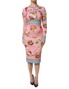 Pink Pastry Print Bodycon Sheath Midi Dress