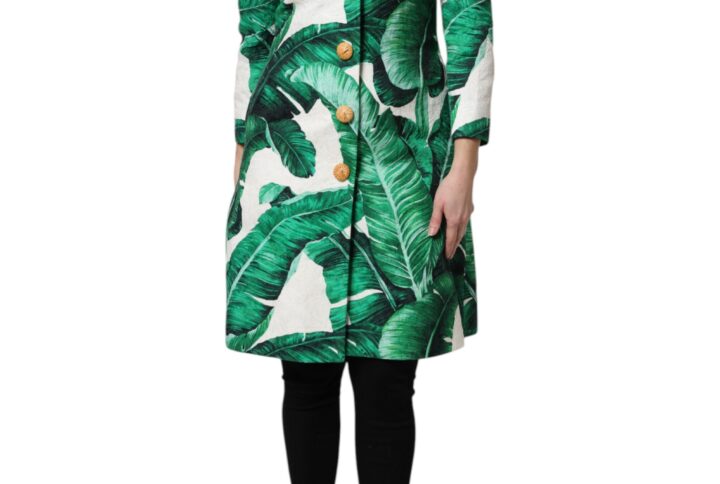 Multicolor Leaf Print Embellished Trenchcoat Jacket | Jag Couture London – New York