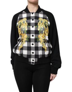 Black White Check Floral Button Down Jacket
