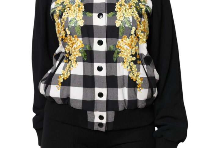 Black White Check Floral Button Down Jacket | Jag Couture London – New York