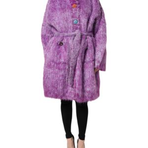 Purple Button Embellished Trench Coat Jacket