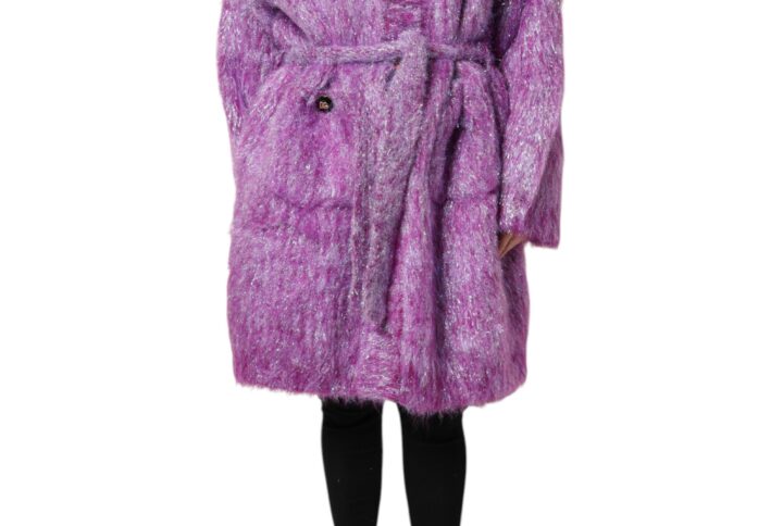Purple Button Embellished Trench Coat Jacket