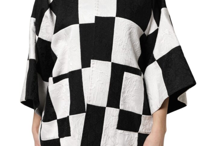 White Black Patchwork Jacquard Blazer Jacket