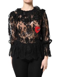 Black Cotton Floral Lace Women Blouse Top