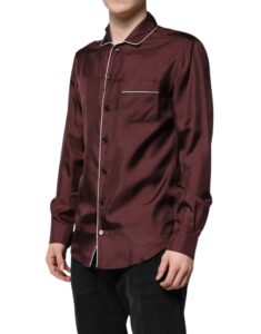 Burgundy Silk Dotted Long Sleeves Shirt