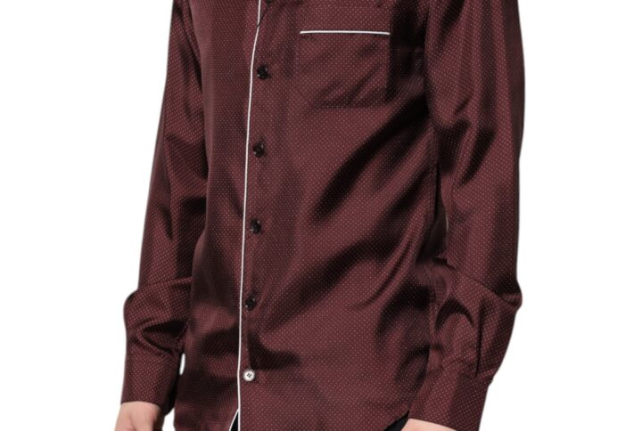 Burgundy Silk Dotted Long Sleeves Shirt | Jag Couture London – New York