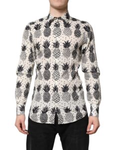 White Pineapple Print Long Sleeve GOLD Shirt