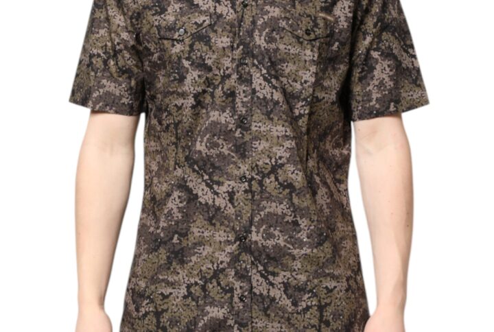Multicolor Camouflage Button Down GOLD Shirt | Jag Couture London – New York