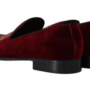 Bordeaux Velvet Loafers Gun Horseshoe Shoes