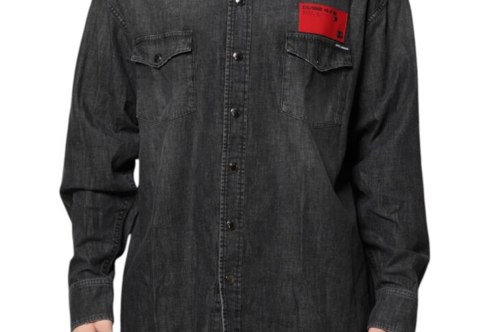 Gray Long Sleeves Button Down Denim Shirt