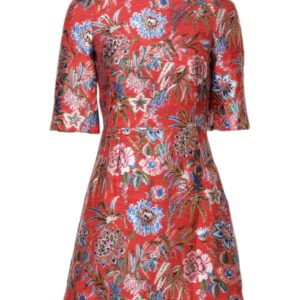 Red Floral Jacquard A-line Mini Dress